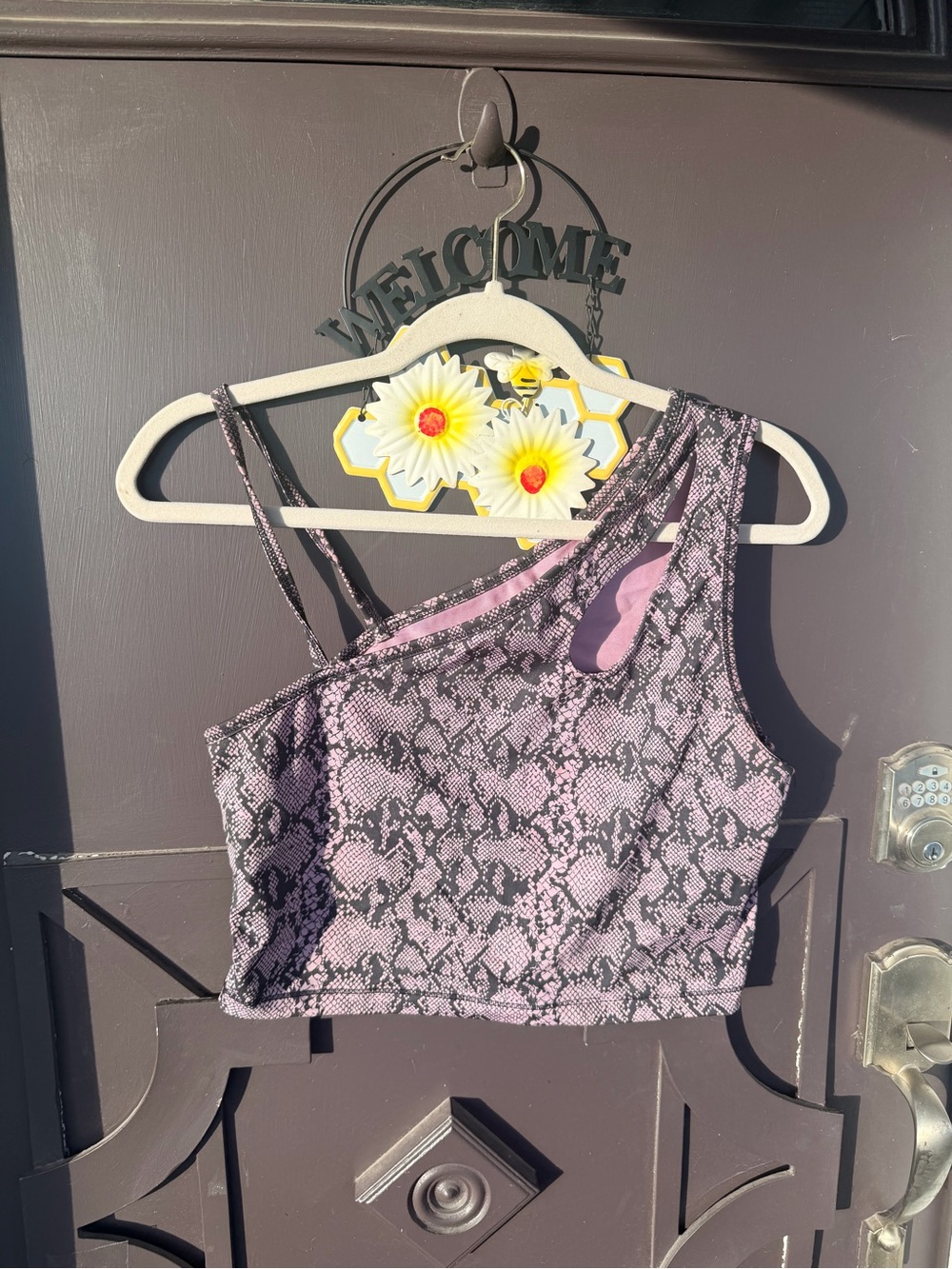 One-Shoulder Purple Snake-Print Crop Top